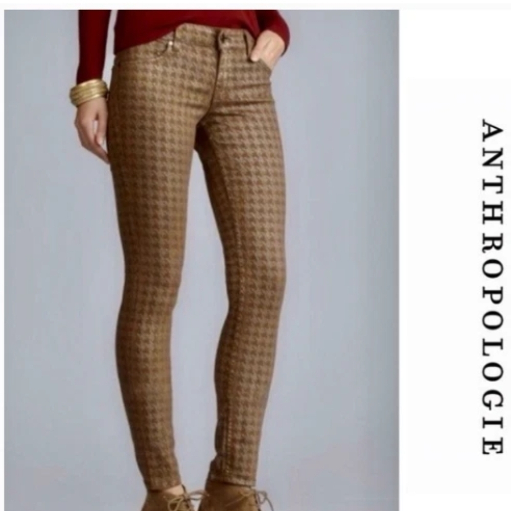 Anthropologie Level 99 Tan Houndstooth Trousers